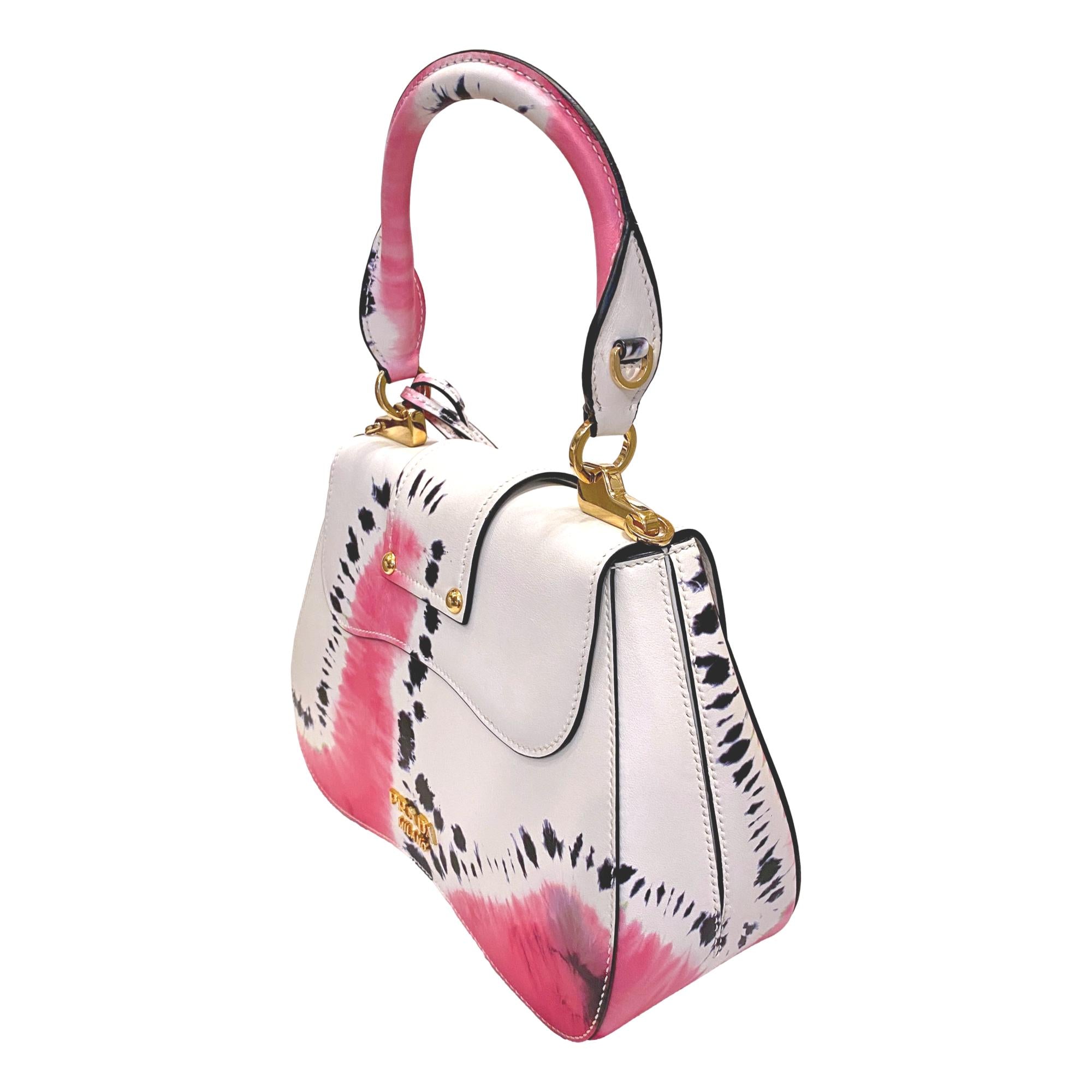 Prada City Tie Dye Pink and White Leather Sidonie Top Handle Bag