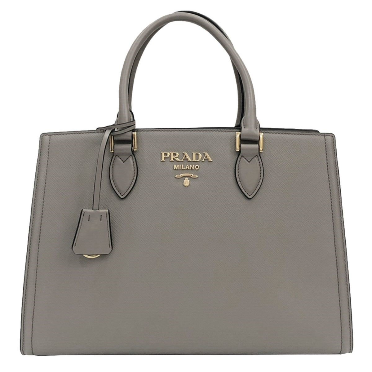 Prada Argilla Gray Saffiano Lux Leather Large Satchel Handbag