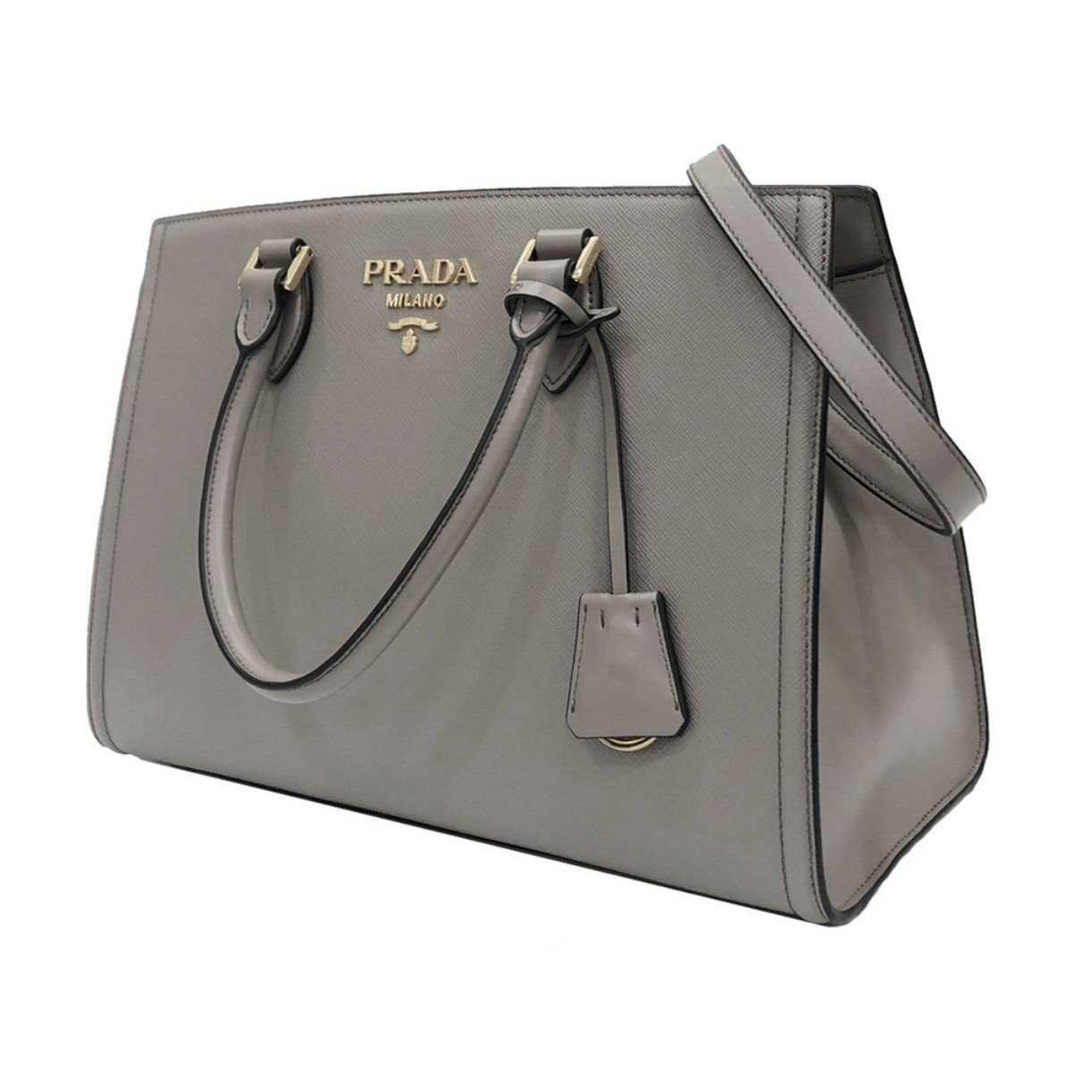 Prada Argilla Gray Saffiano Lux Leather Large Satchel Handbag