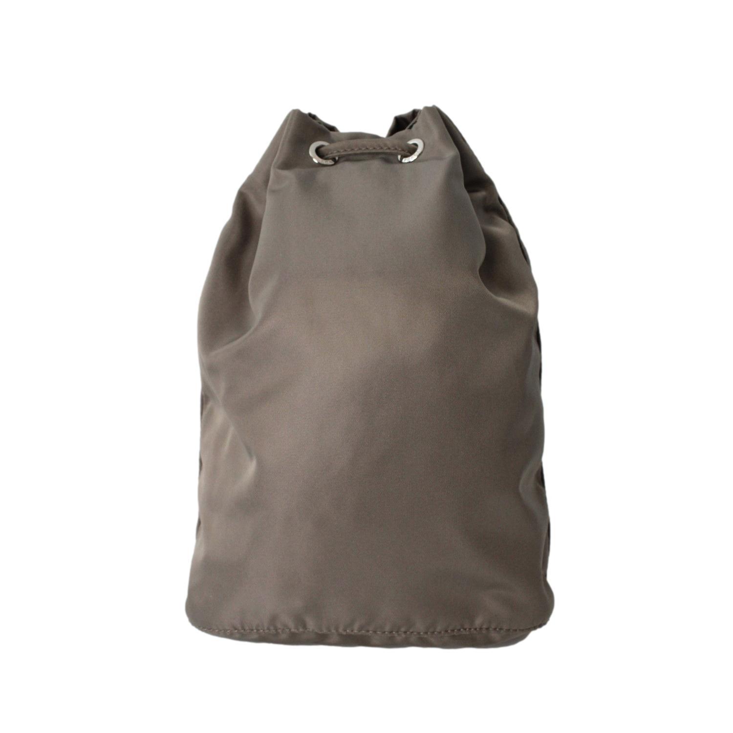 Prada Argilla Grey Tessuto Nylon Triangle Logo Bucket Bag