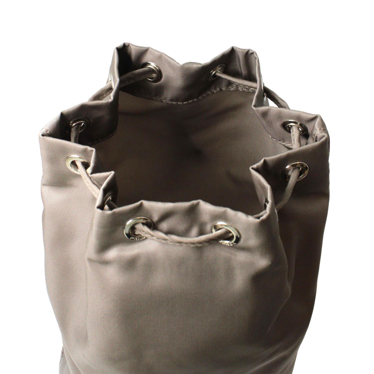 Prada Argilla Grey Tessuto Nylon Triangle Logo Bucket Bag