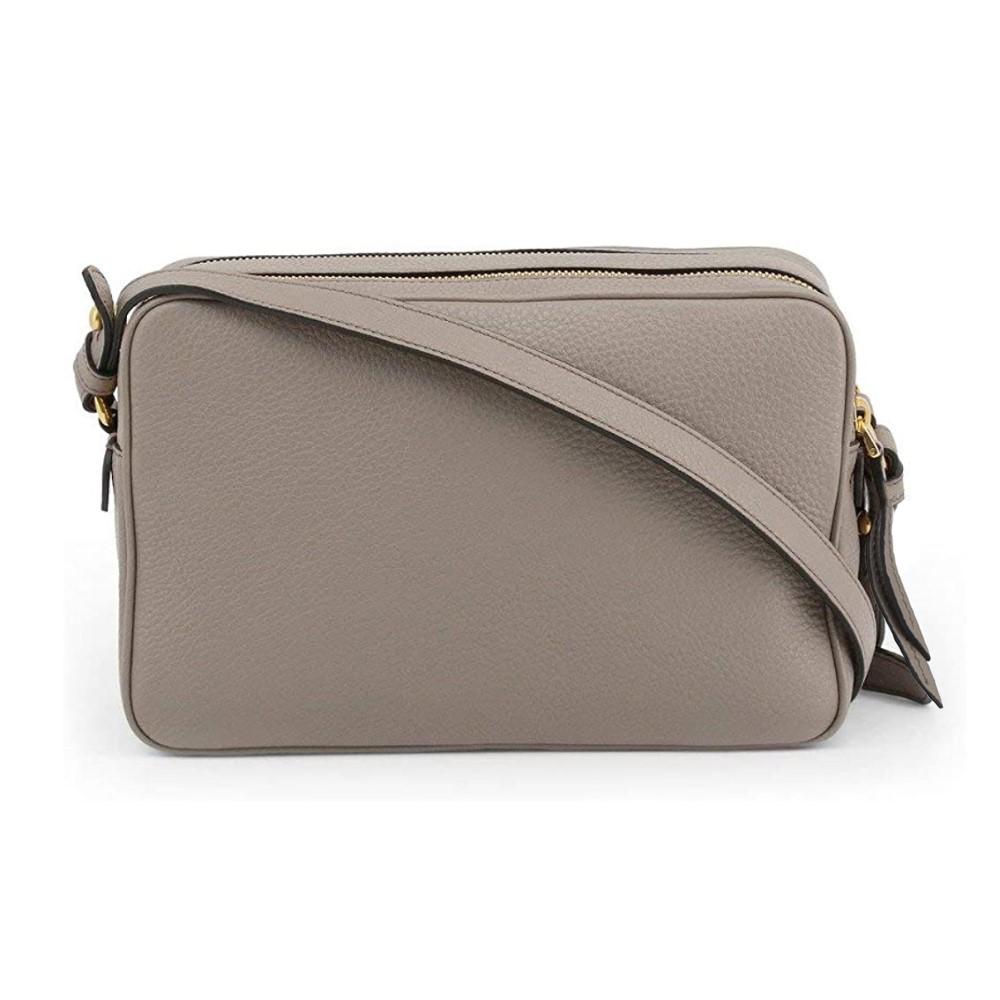 Prada Argilla Grey Vitello Phenix Leather Double Zip Cross Body Bag