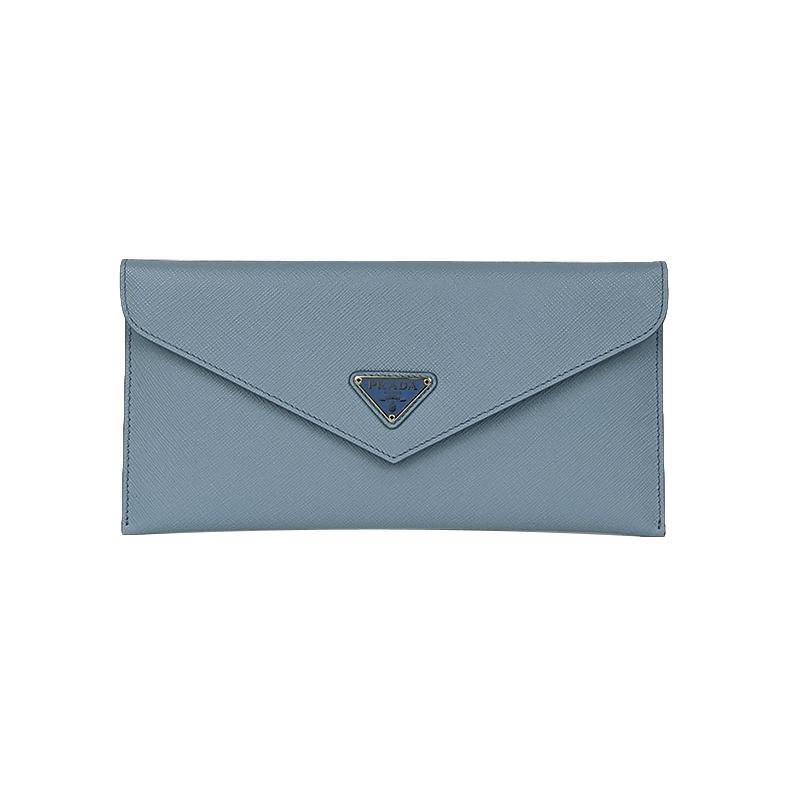 Prada Astrale Blue Saffiano Leather Envelope Document Holder Wallet