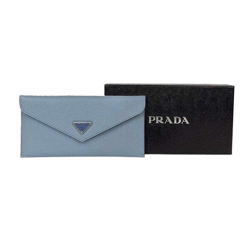 Prada Astrale Blue Saffiano Leather Envelope Document Holder Wallet