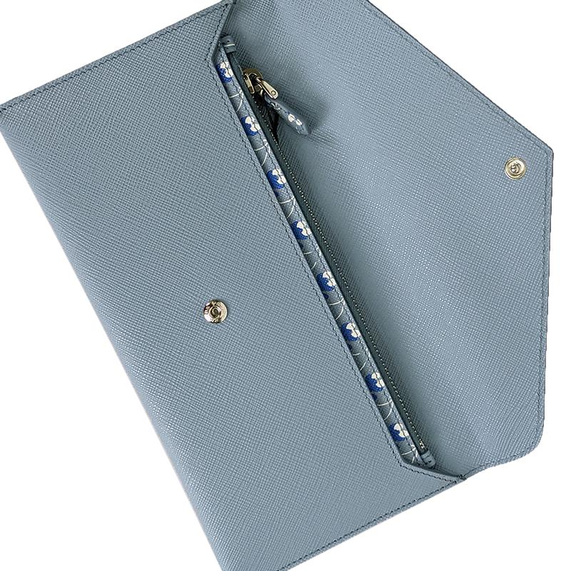 Prada Astrale Blue Saffiano Leather Envelope Document Holder Wallet