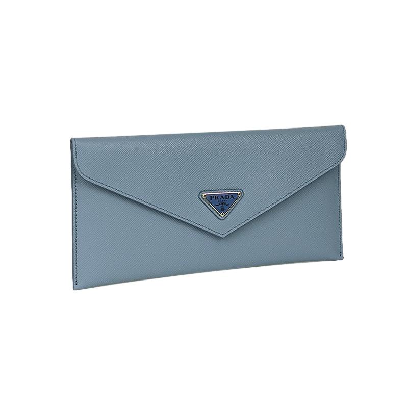 Prada Astrale Blue Saffiano Leather Envelope Document Holder Wallet