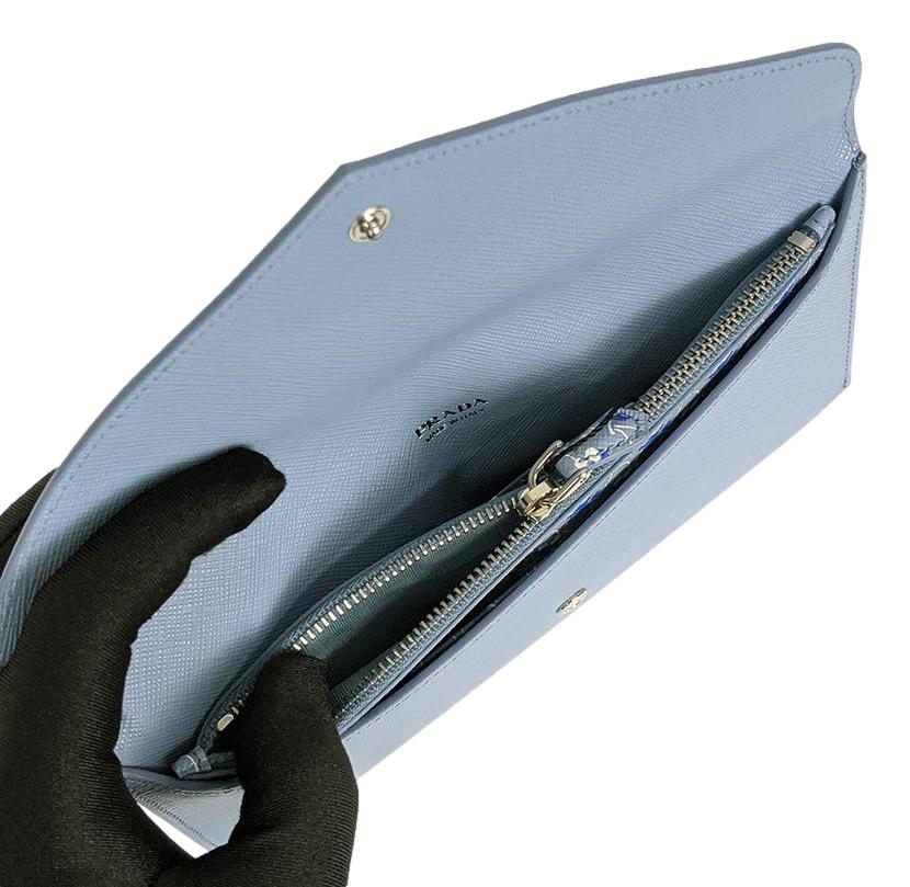 Prada Astrale Blue Saffiano Leather Envelope Document Holder Wallet