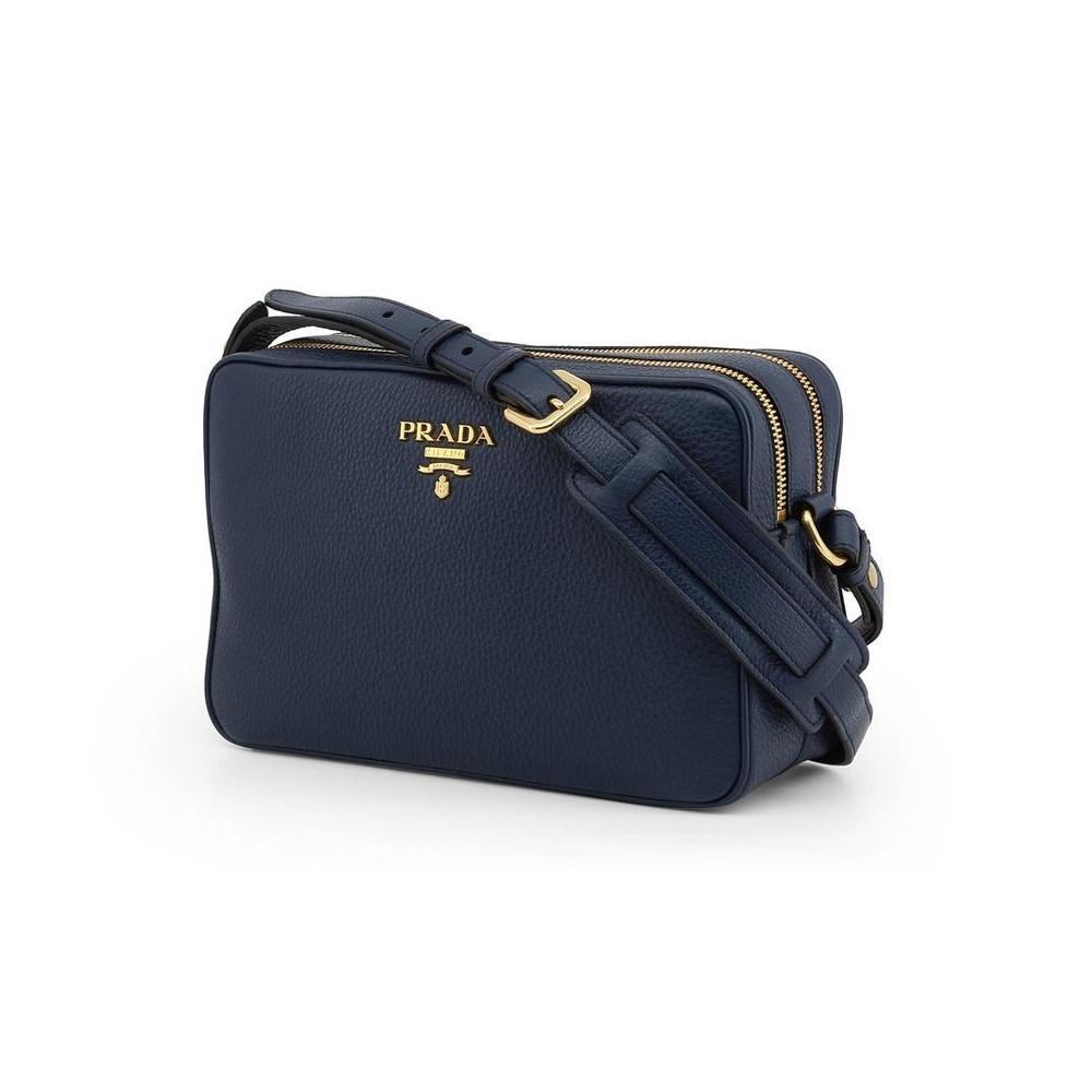 Prada Baltico Blue Vitello Phenix Leather Double Zip Crossbody Bag