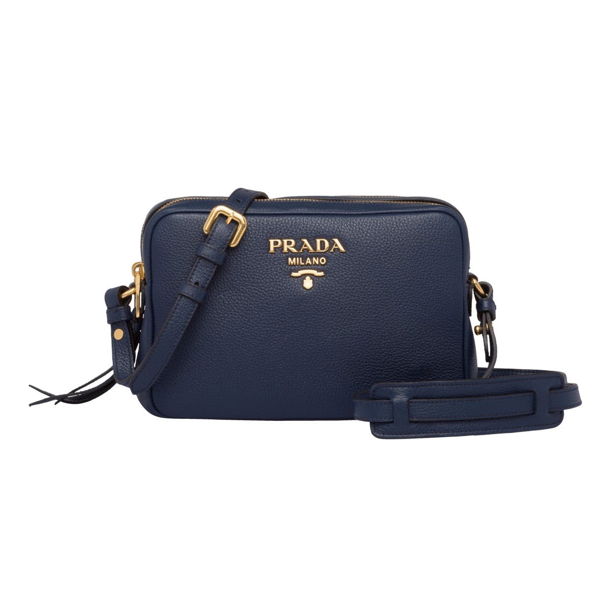 Prada Baltico Blue Vitello Phenix Leather Double Zip Crossbody Bag