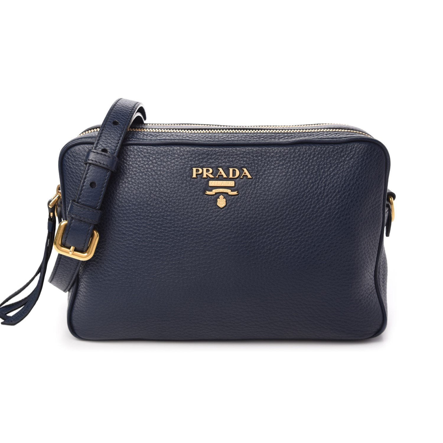 Prada Baltico Blue Vitello Phenix Leather Double Zip Crossbody Bag