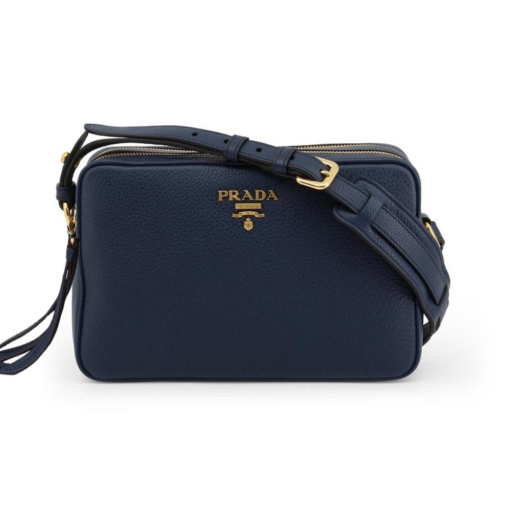 Prada Baltico Blue Vitello Phenix Leather Double Zip Crossbody Bag