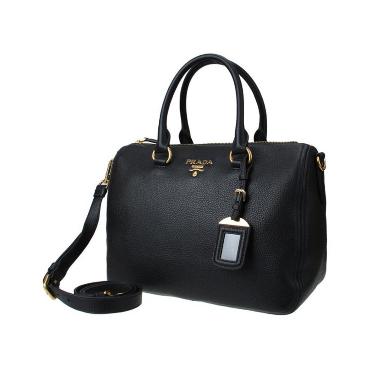 Prada Vitello Phenix Black Leather Top Handle Satchel Handbag