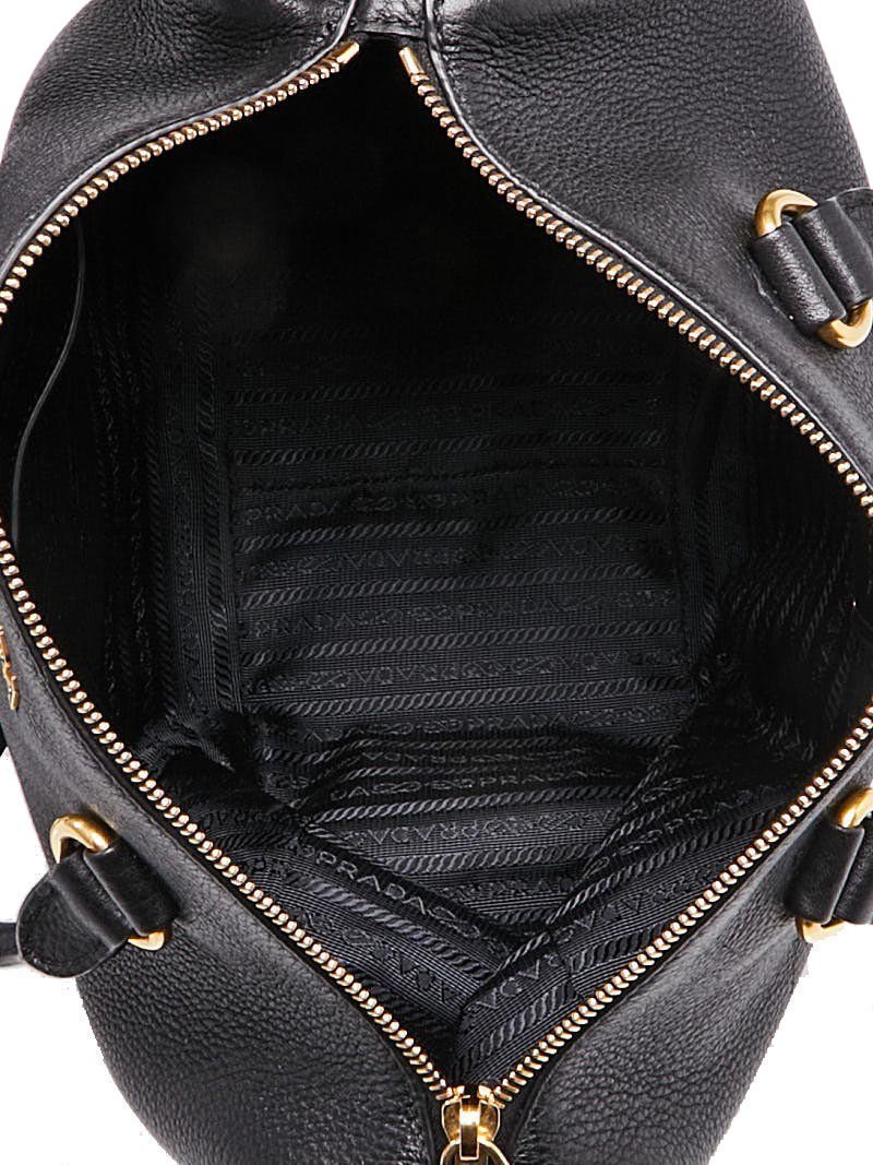 Prada Vitello Phenix Black Leather Top Handle Satchel Handbag