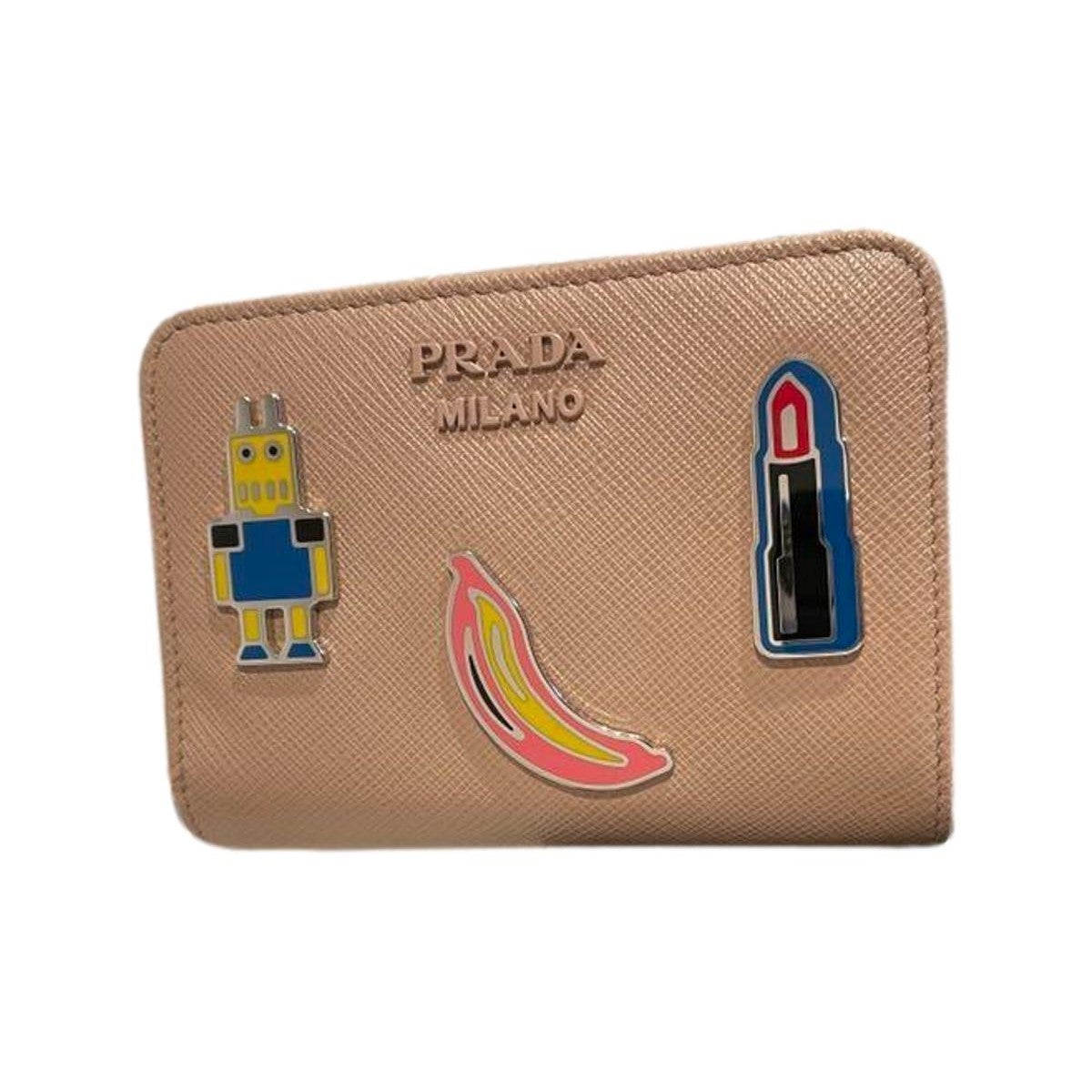 Prada Beige Saffiano Leather Character Snap Bifold Wallet