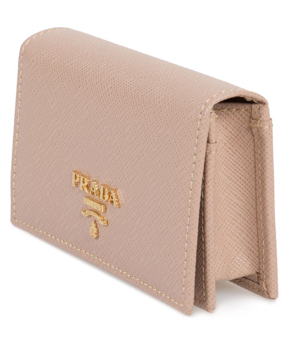 Prada Cammeo Beige Saffiano Leather Credit Card Holder Wallet