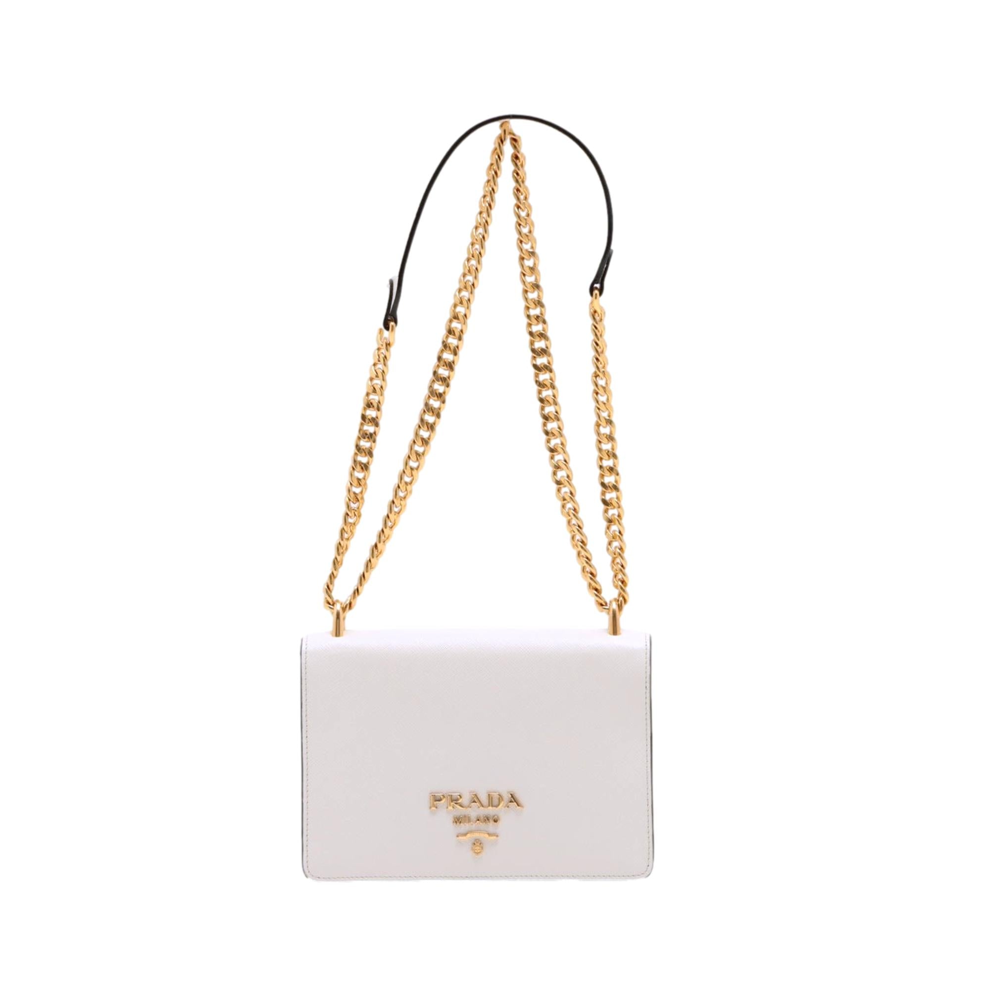 Prada Bianco Saffiano Leather Chain Crossbody Bag