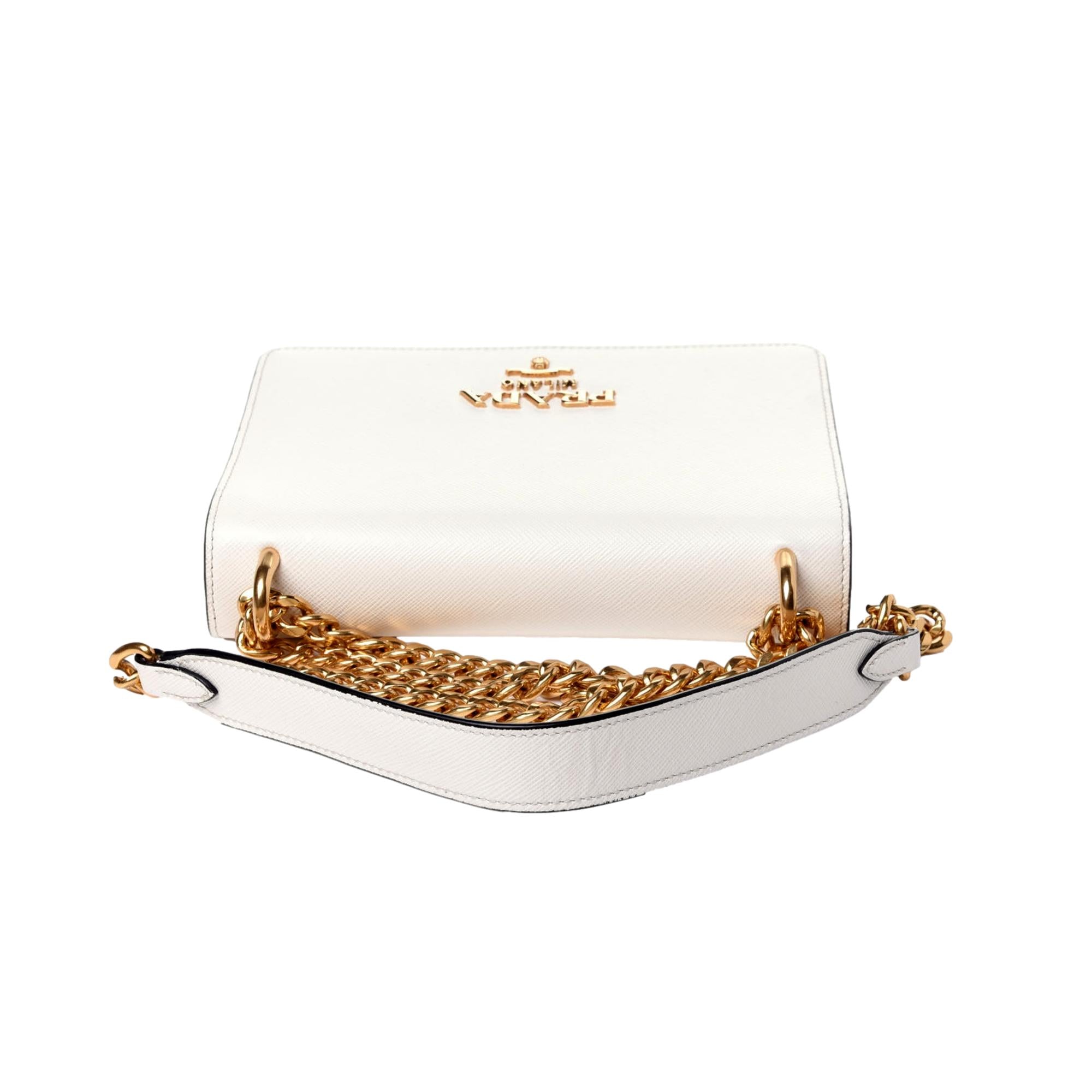 Prada Bianco Saffiano Leather Chain Crossbody Bag