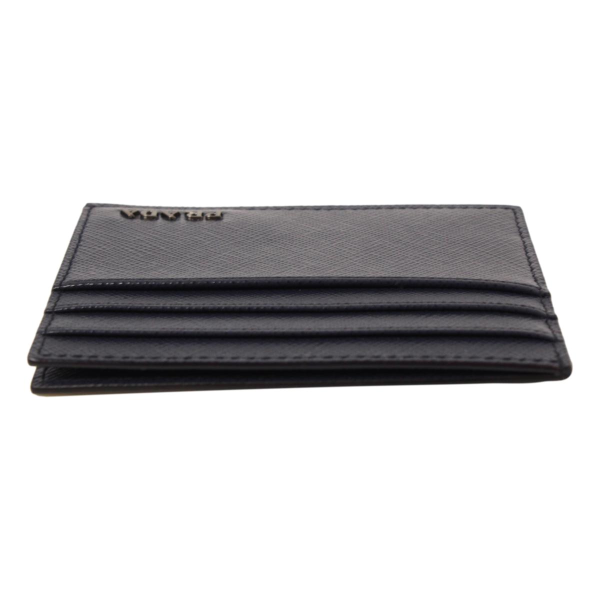 Prada Black and Blue Saffiano Men's Leather Wallet Card Holder