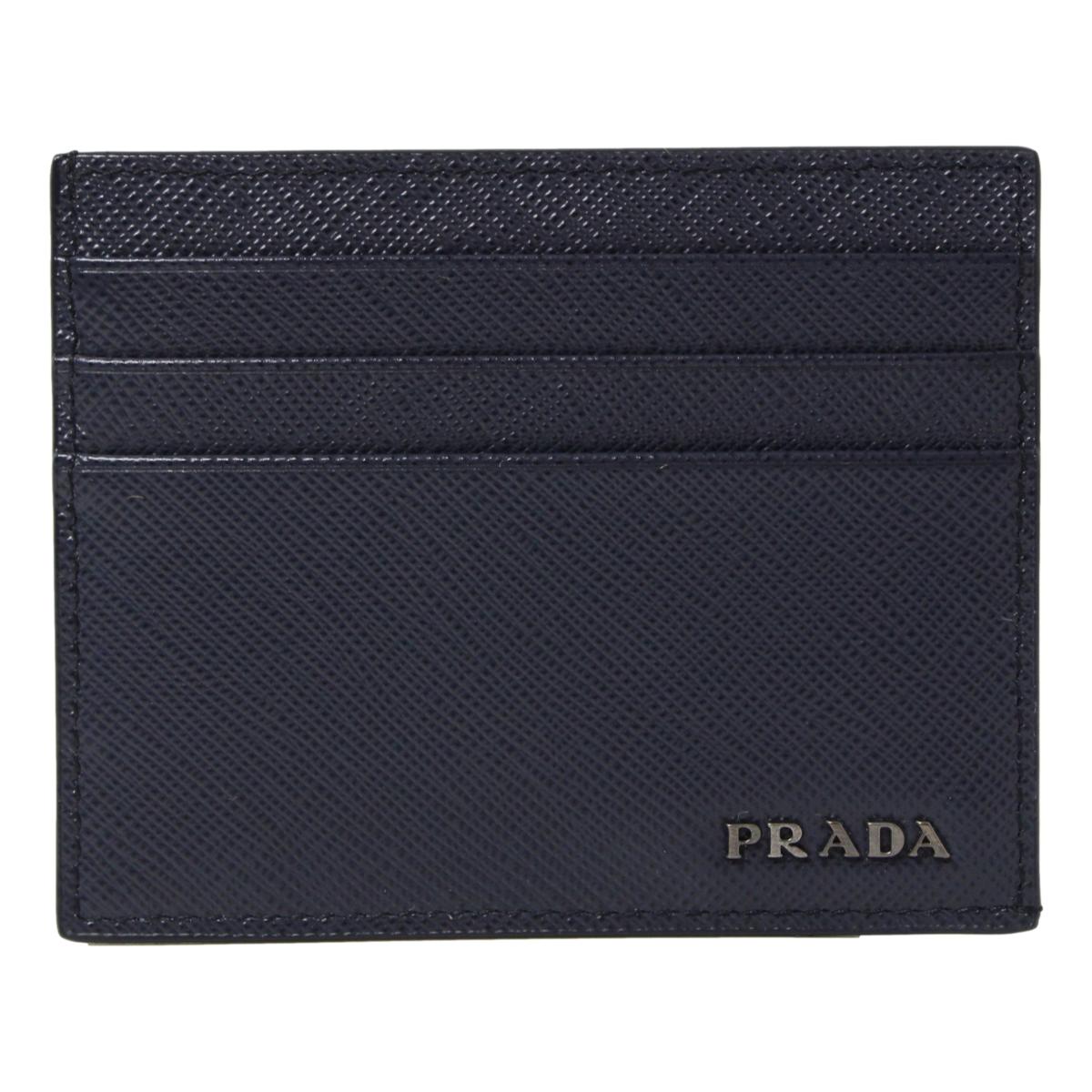 Prada Black and Blue Saffiano Men's Leather Wallet Card Holder