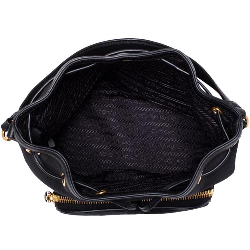 Prada Black Canvas Jacquard Logo Convertible Medium Bucket Bag