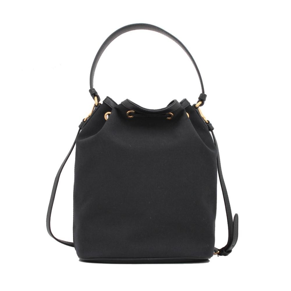 Prada Black Canvas Jacquard Logo Convertible Small Bucket Bag