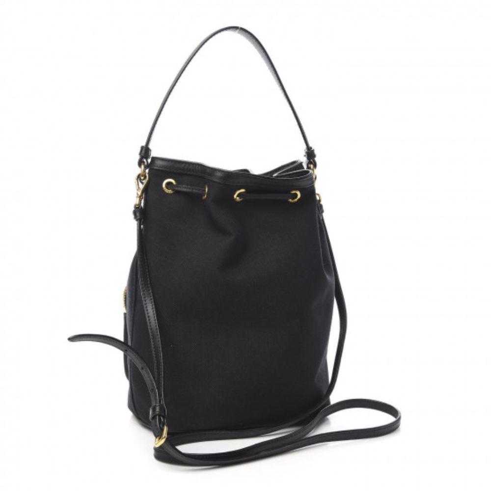 Prada Black Canvas Jacquard Logo Convertible Small Bucket Bag