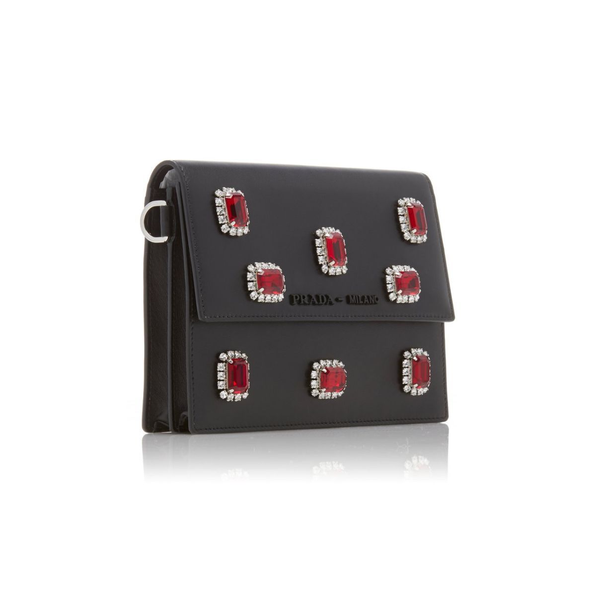 Prada Black City Calfskin Leather Red Jewels Chain Shoulder Bag