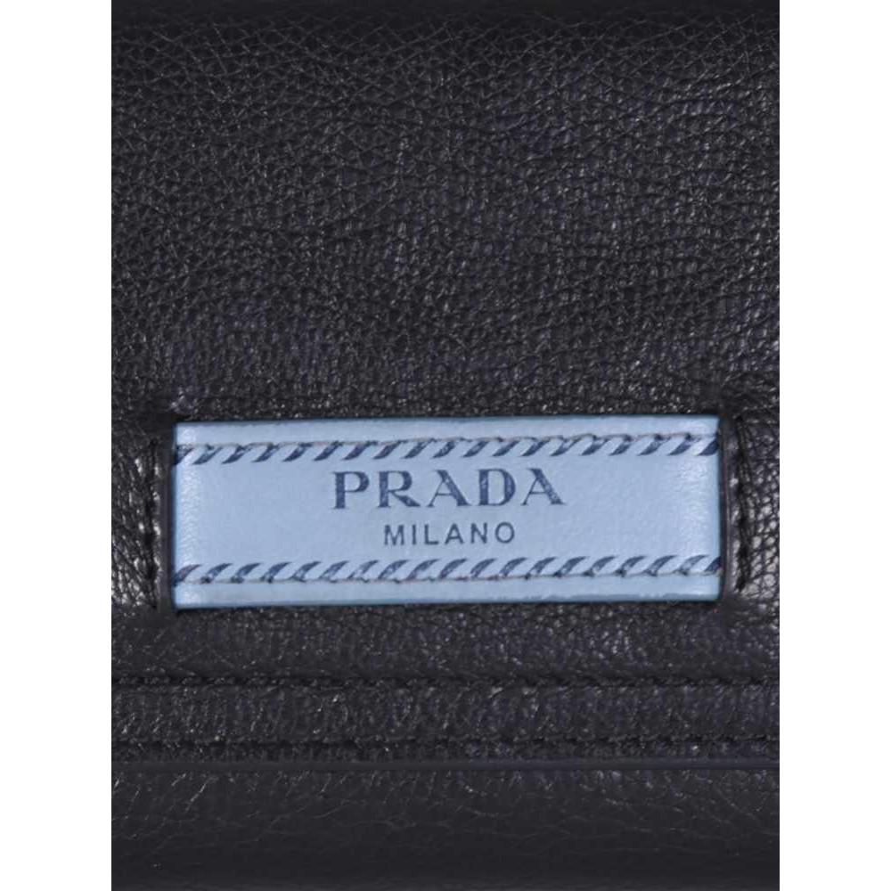 Prada Black Glace Calfskin Leather Snap Long Wallet