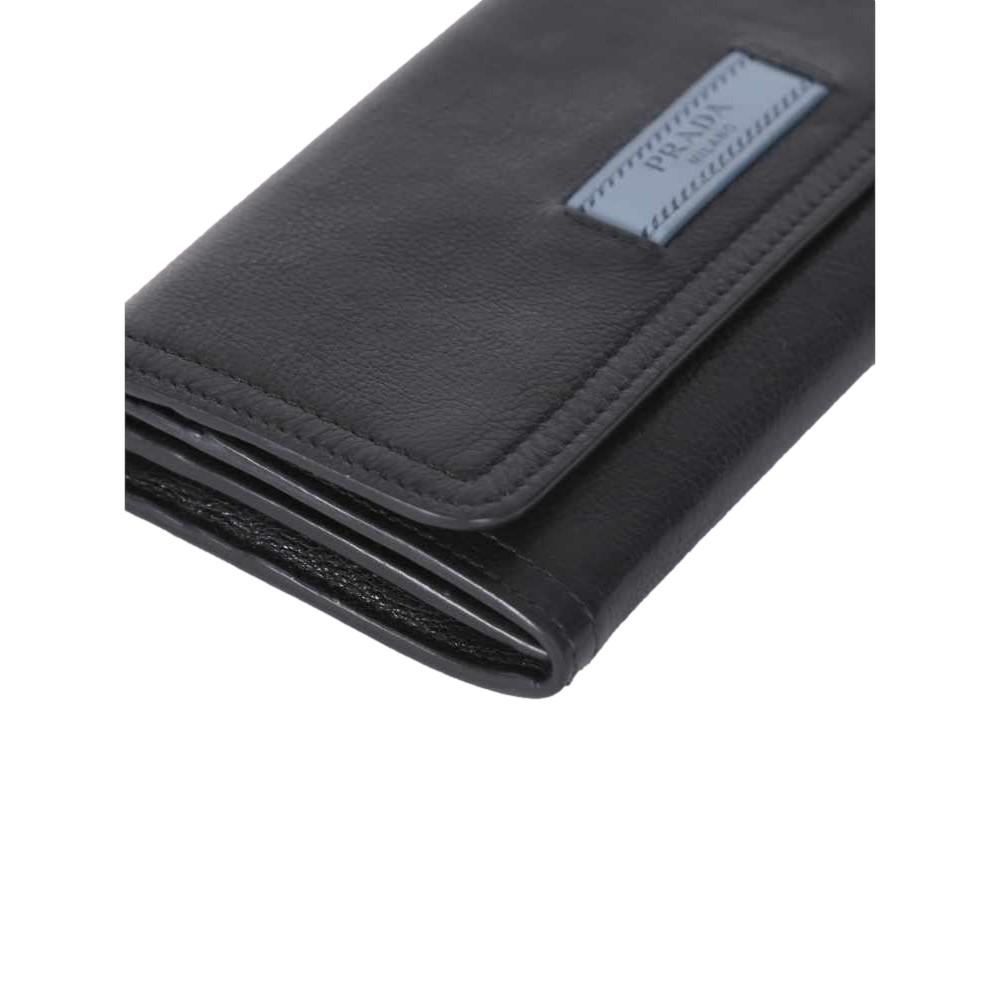 Prada Black Glace Calfskin Leather Snap Long Wallet