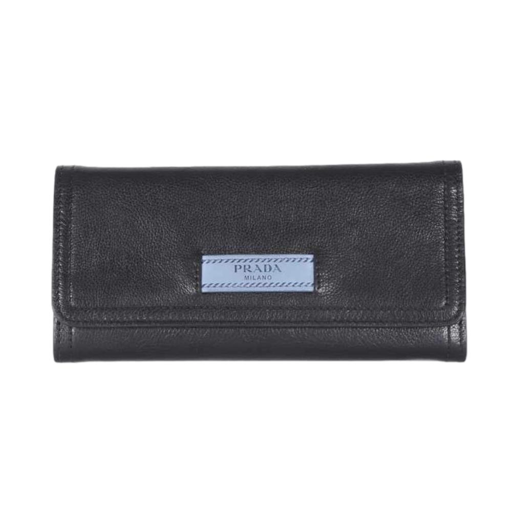 Prada Black Glace Calfskin Leather Snap Long Wallet