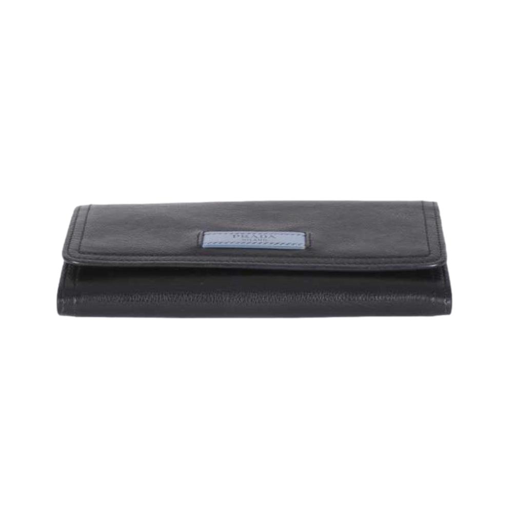 Prada Black Glace Calfskin Leather Snap Long Wallet