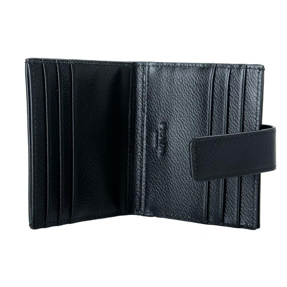 Prada Black Grey Vitello Grain Leather Card Case Bifold Wallet