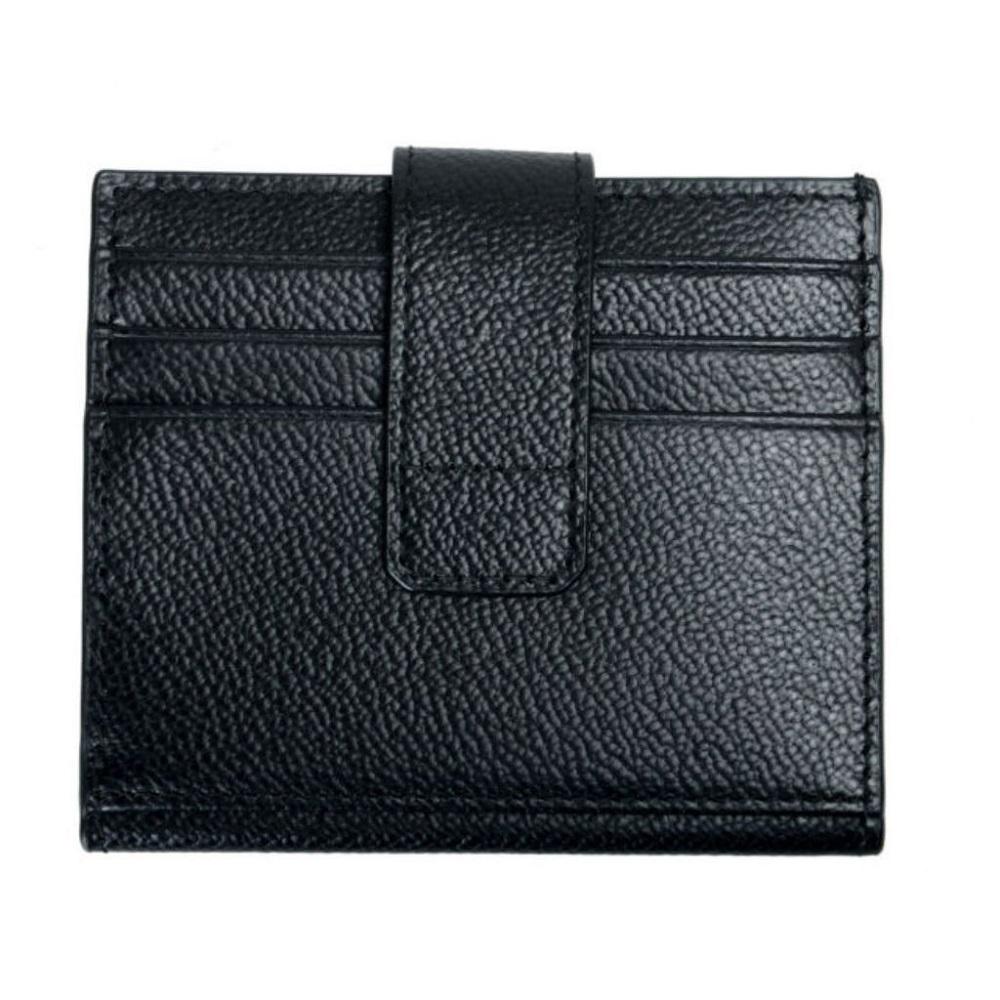 Prada Black Grey Vitello Grain Leather Card Case Bifold Wallet