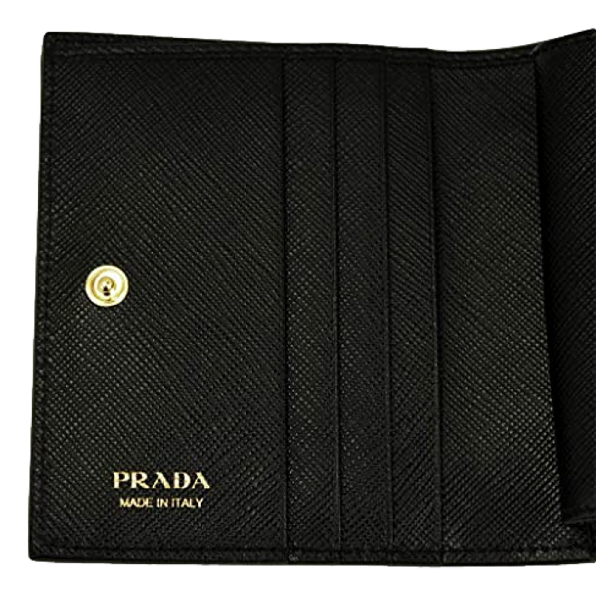 Prada Black Logo Saffiano Leather Bifold Snap Wallet