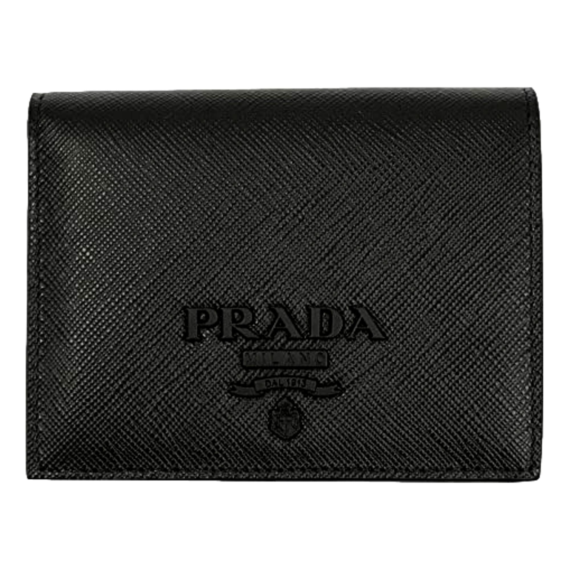 Prada Black Logo Saffiano Leather Bifold Snap Wallet