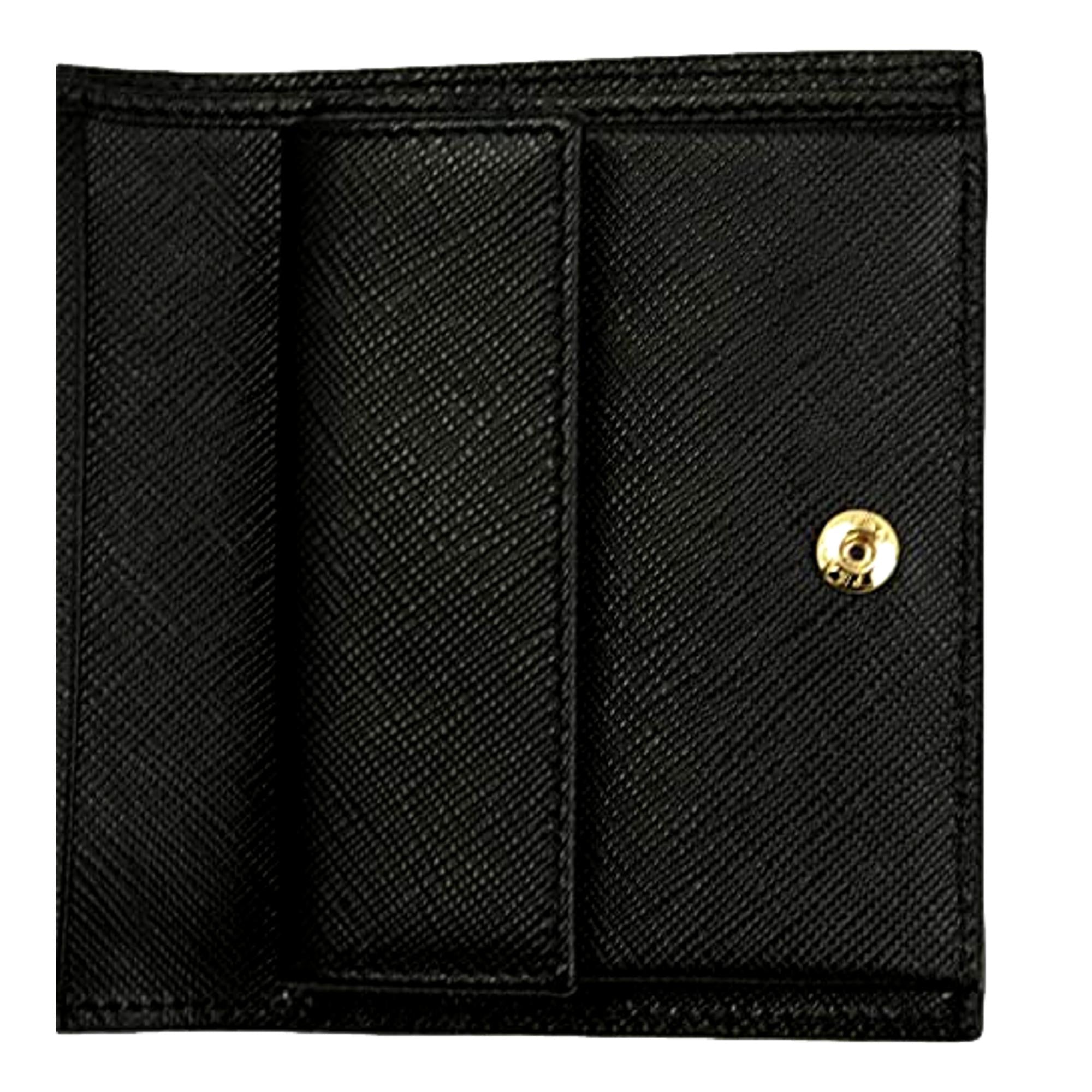 Prada Black Logo Saffiano Leather Bifold Snap Wallet