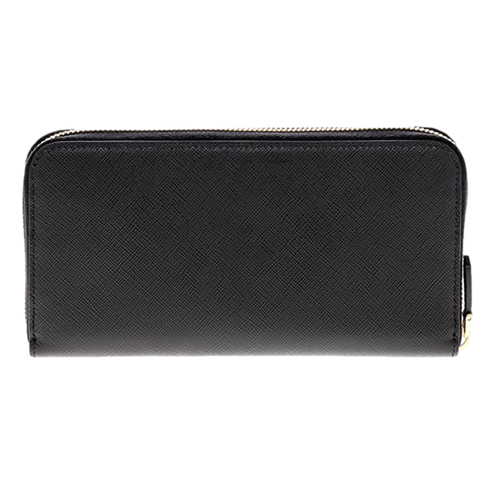 Prada Black Logo Saffiano Leather Zip Around Wallet