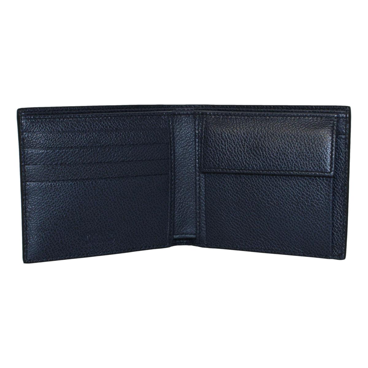 Prada Black Navy Vitello Micro Grain Leather Bifold Wallet