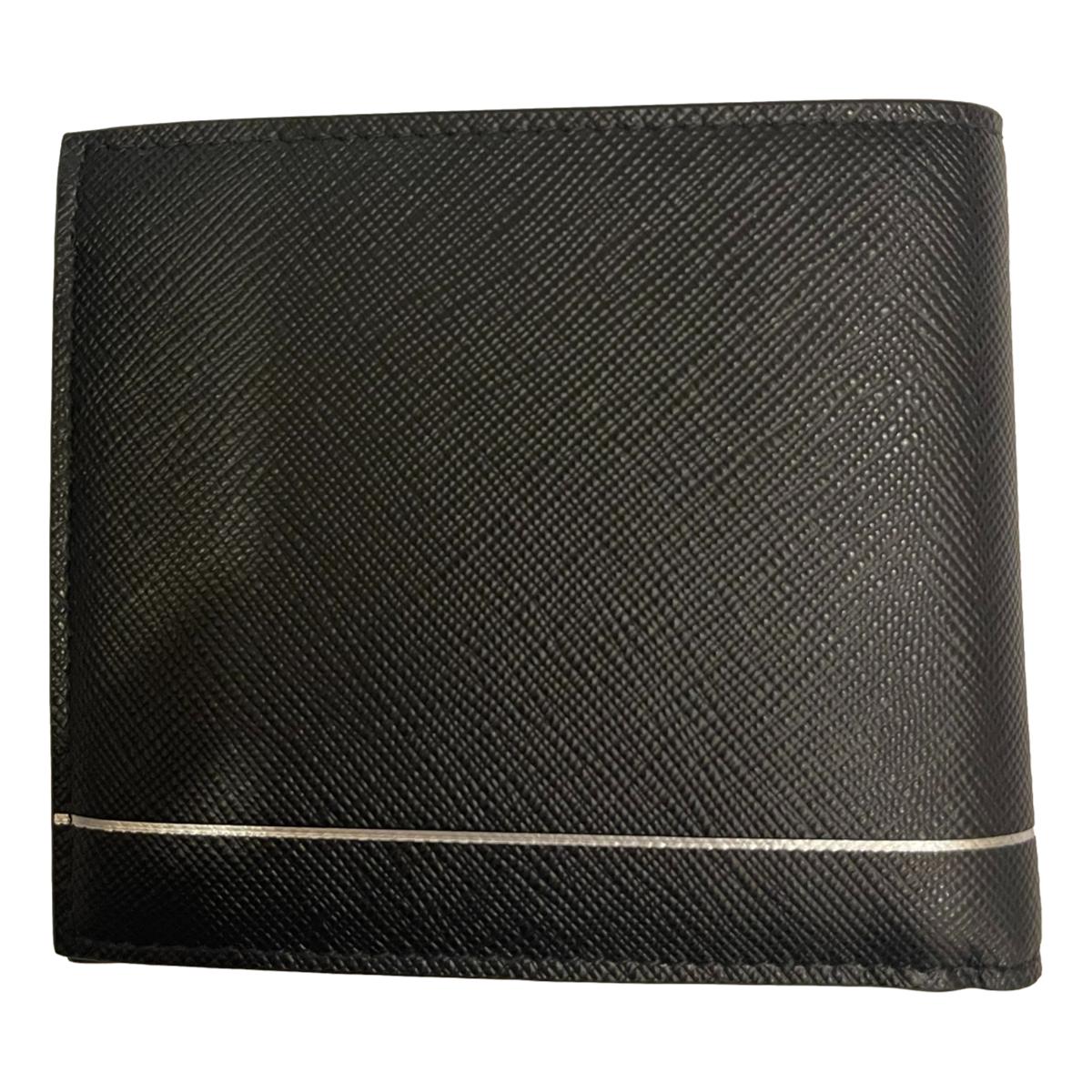 Prada Black Saffiano Leather Argento Silver Stripe Bifold Wallet