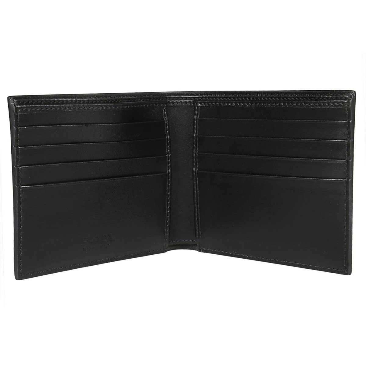 Prada Black Saffiano Leather Argento Silver Stripe Bifold Wallet