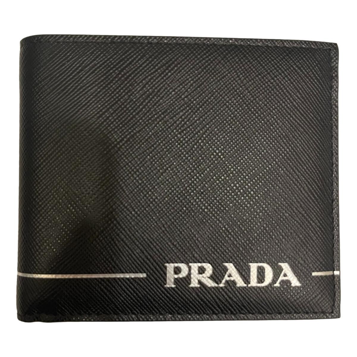 Prada Black Saffiano Leather Argento Silver Stripe Bifold Wallet