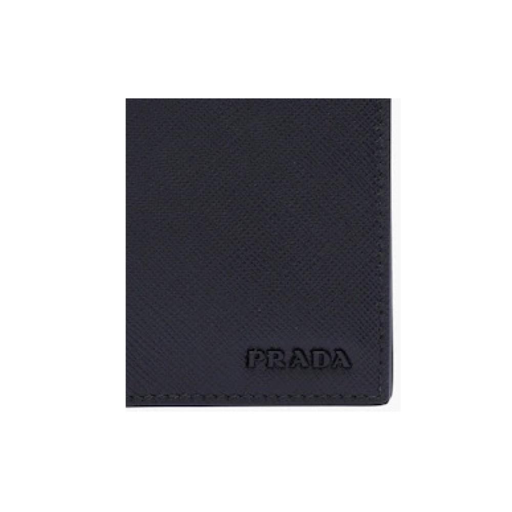 Prada Black Saffiano Leather Camouflage Print Vertical Card Holder