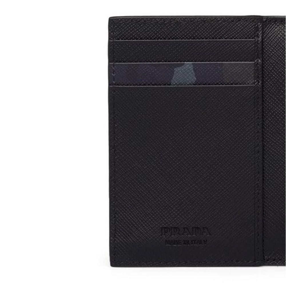 Prada Black Saffiano Leather Camouflage Print Vertical Card Holder