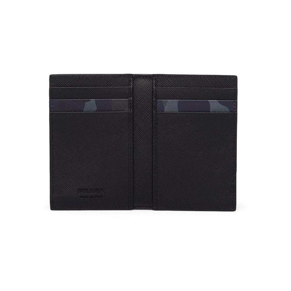 Prada Black Saffiano Leather Camouflage Print Vertical Card Holder