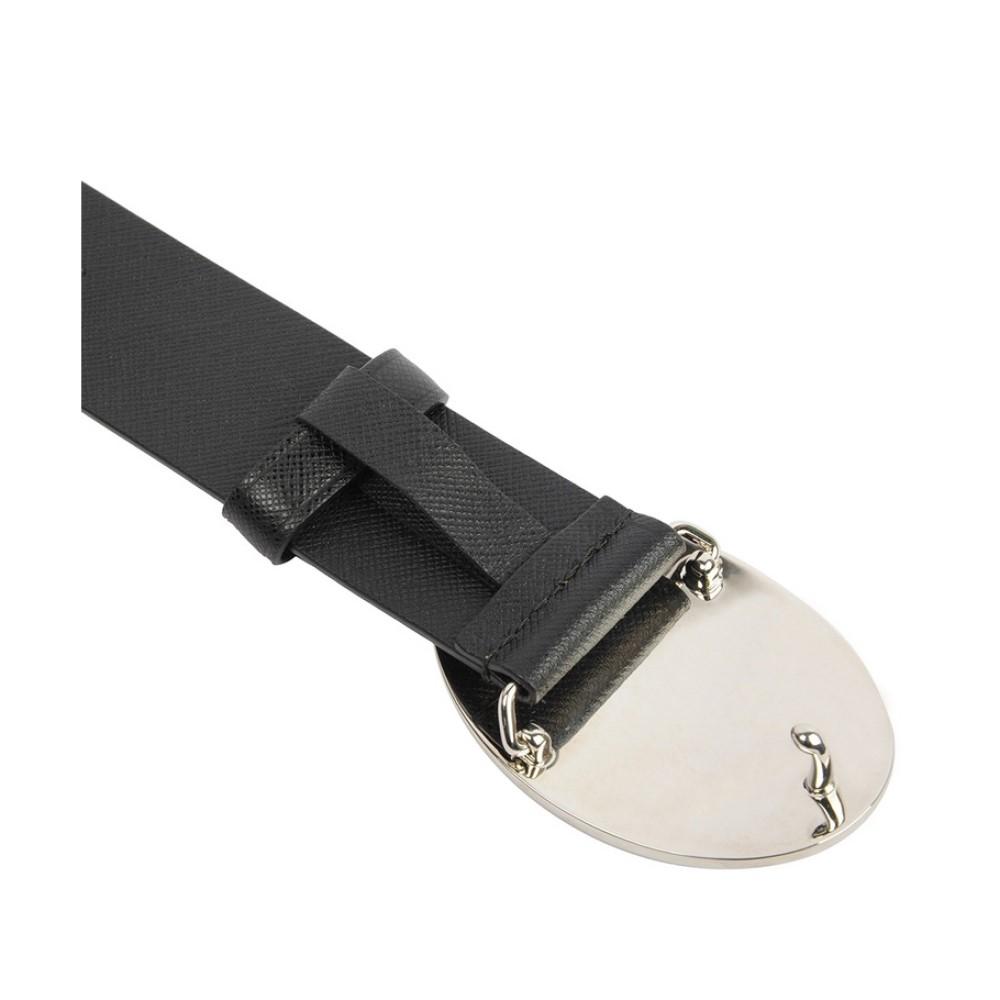 Prada Black Saffiano Leather Engraved Oval Plaque Buckle Size: 105/42 Belt