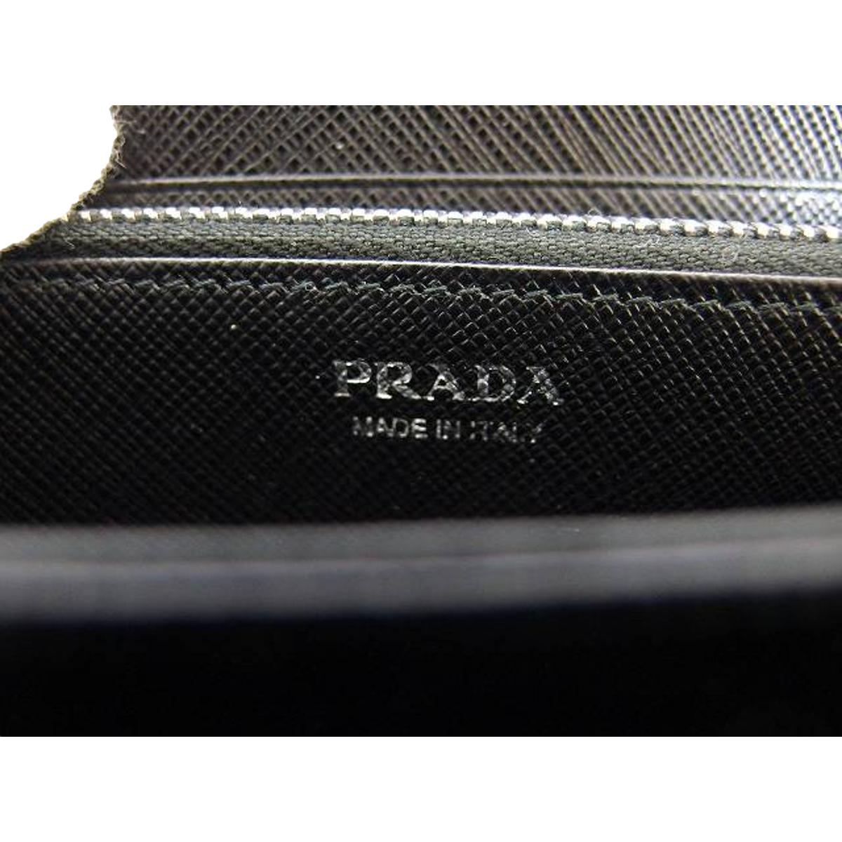 Prada Black Saffiano Leather Frankenstein Heart Rose Zip Around Wallet