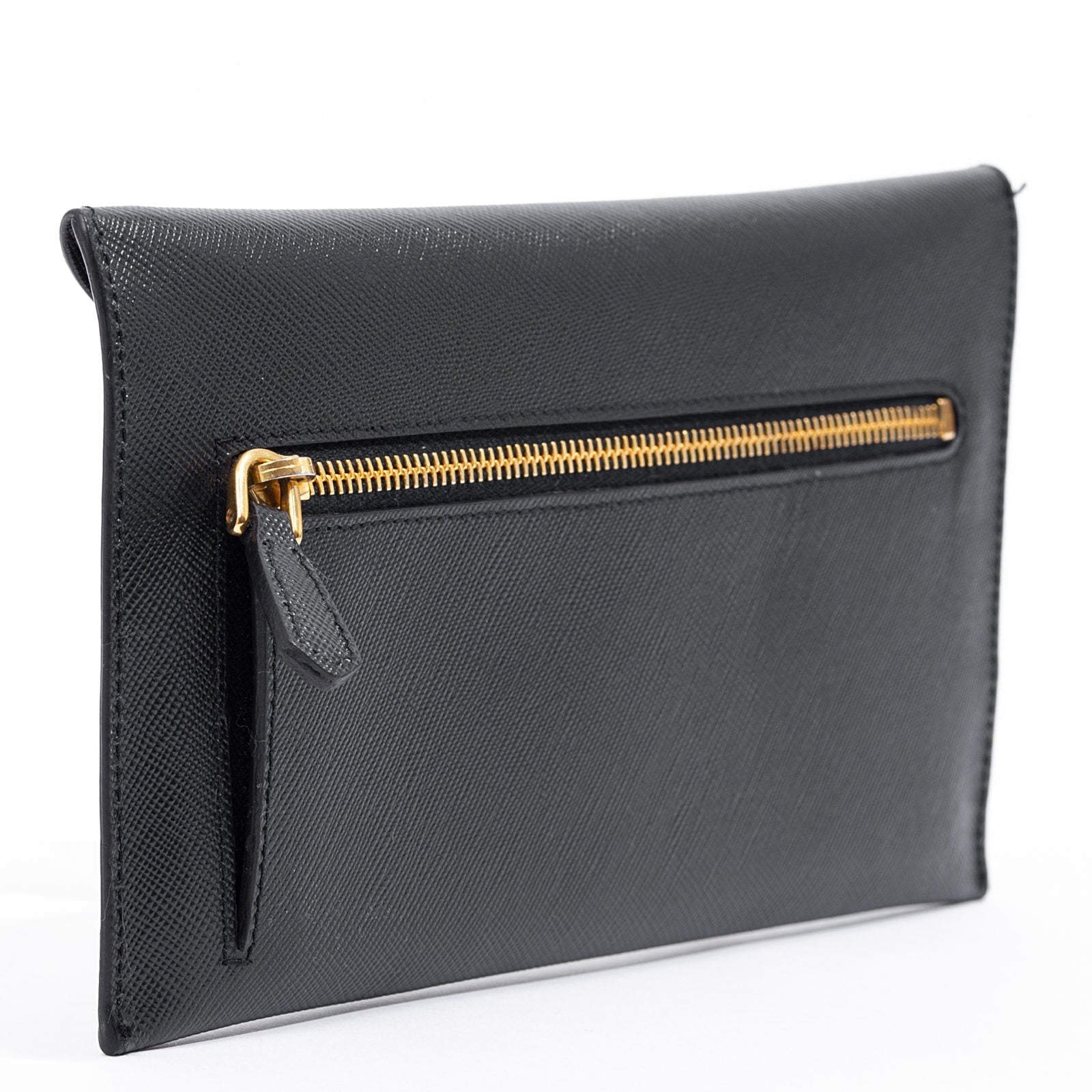 Prada Black Saffiano Leather Gold Logo Long Envelope Wallet