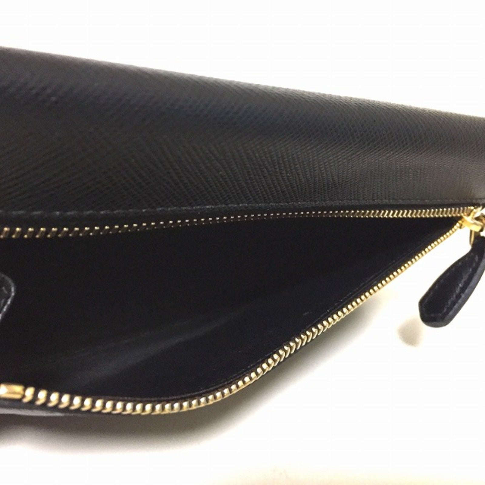 Prada Black Saffiano Leather Gold Logo Long Envelope Wallet