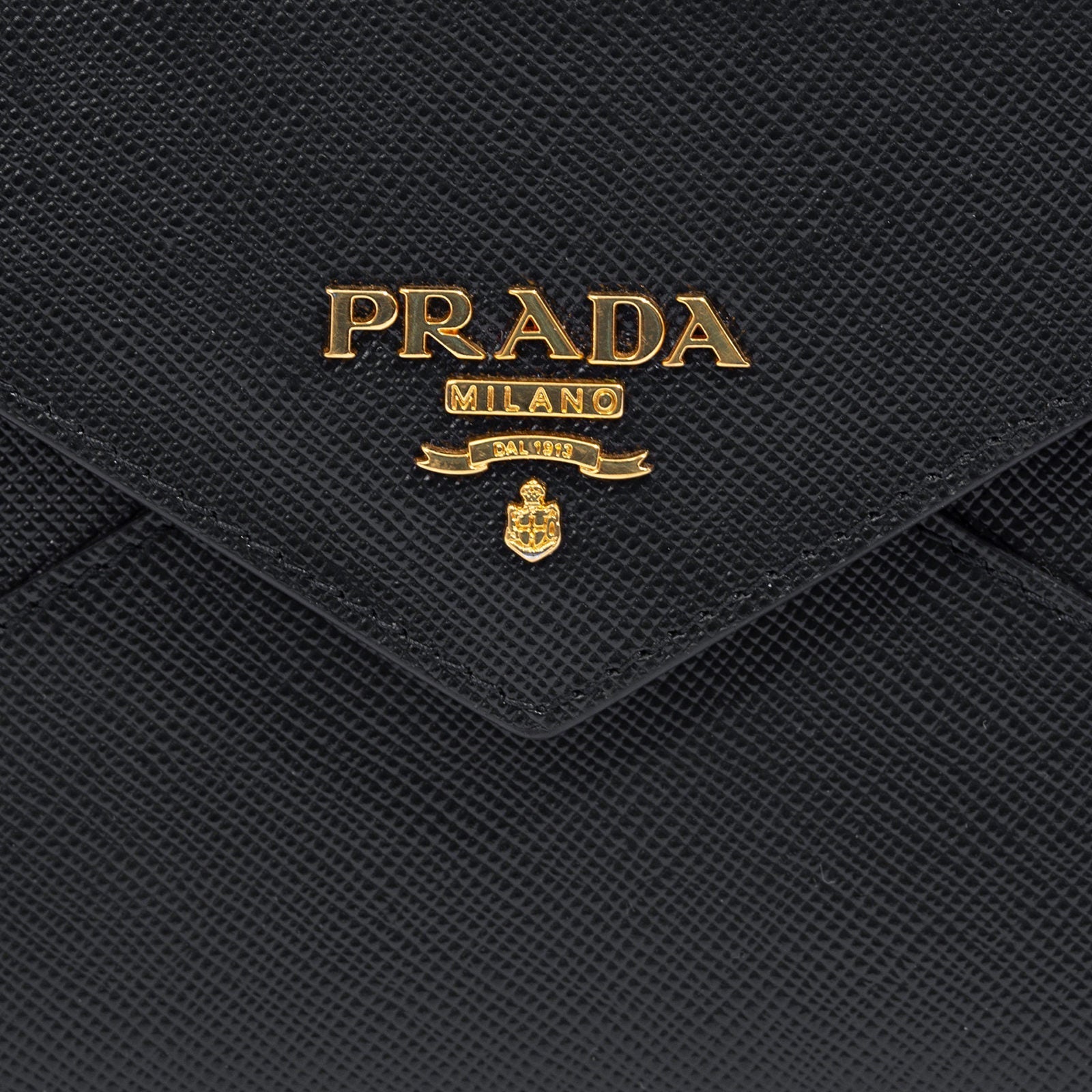 Prada Black Saffiano Leather Gold Logo Long Envelope Wallet