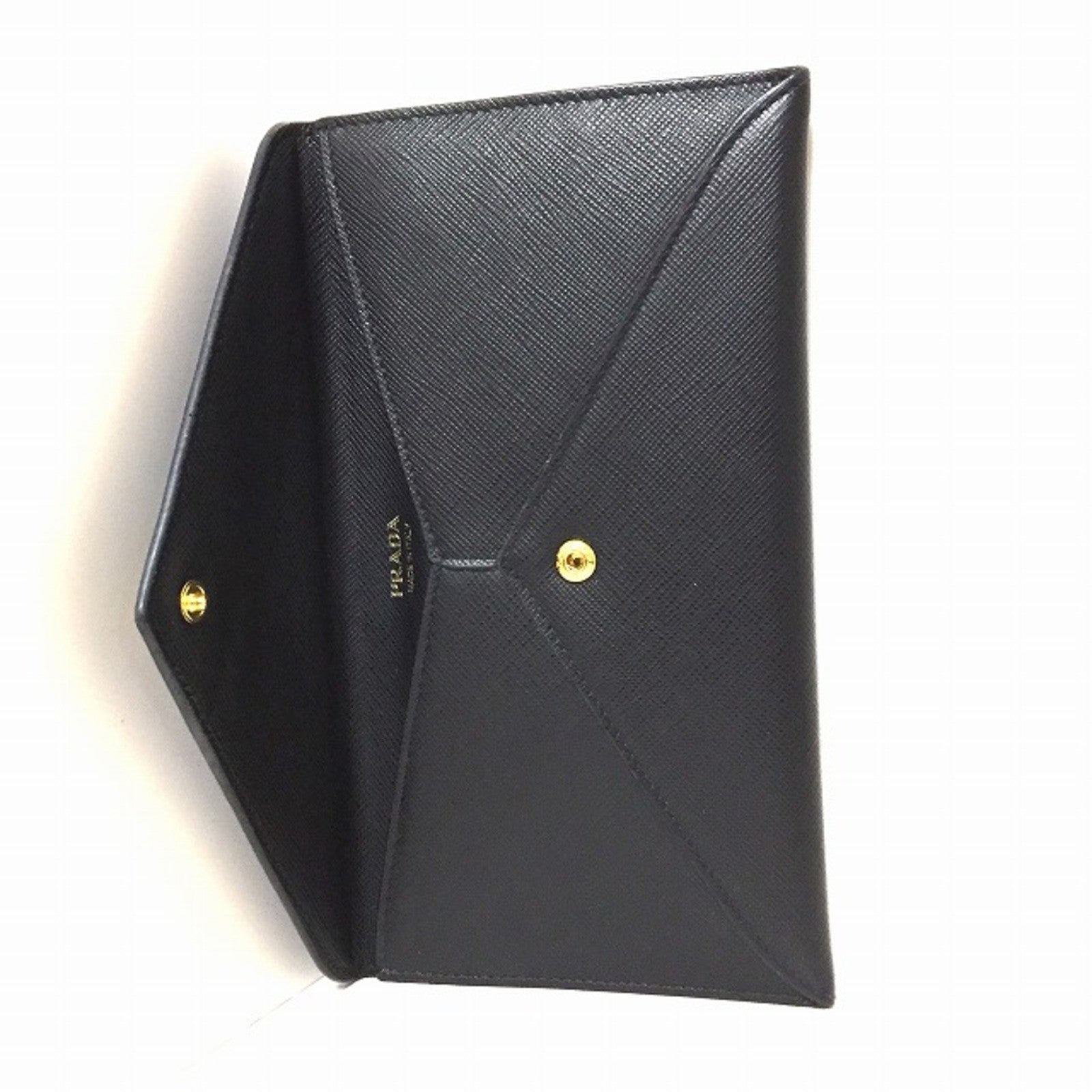 Prada Black Saffiano Leather Gold Logo Long Envelope Wallet